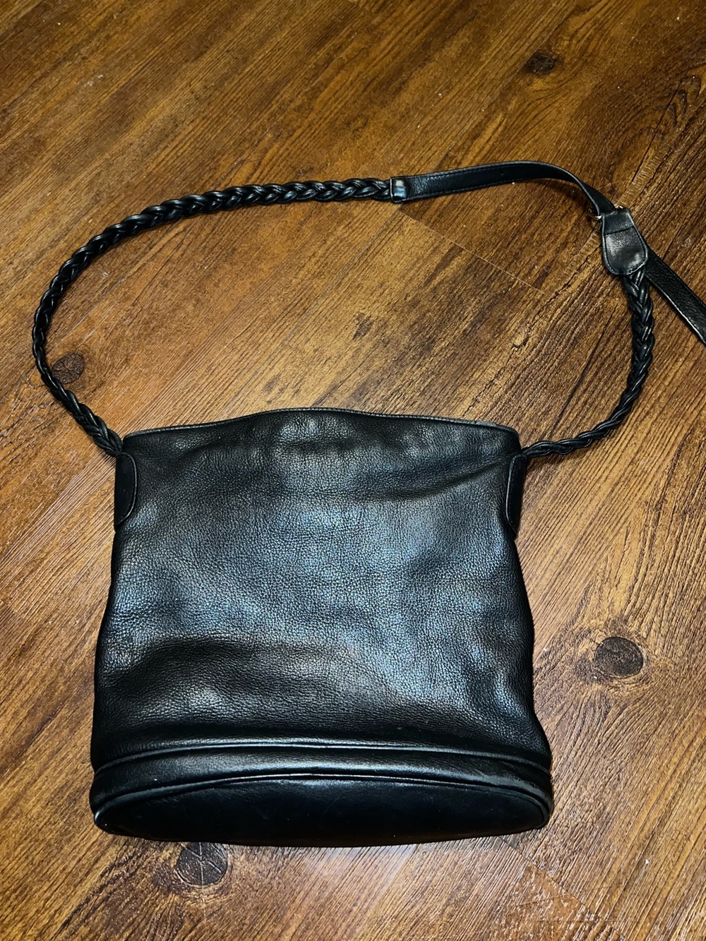 Vintage Brio! Purse Black Leather Braided Strap Crossbody Satchel Bag - Picture 5 of 9